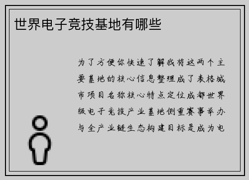 世界电子竞技基地有哪些